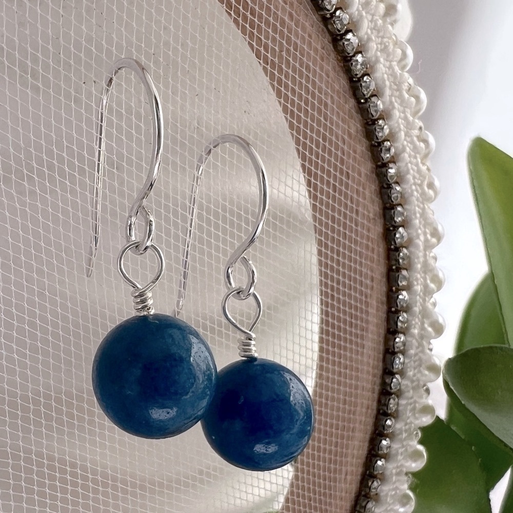 Artisan Sterling Silver Blue Jade Dangle Earrings - Picture 4 of 13